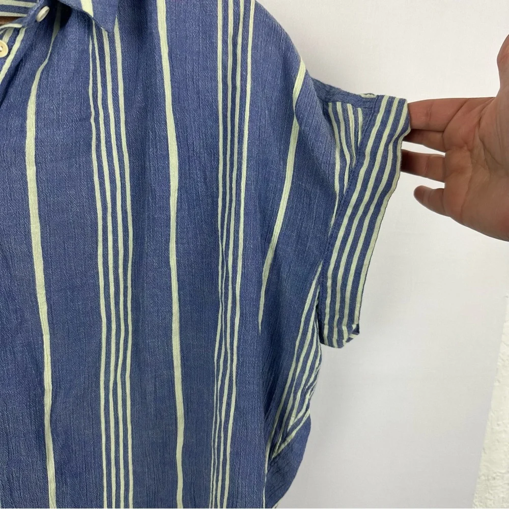 MADEWELL Central Shirt Stripe Crinkle Cotton Button Down Shirt Blue Stone - Picture 8 of 12